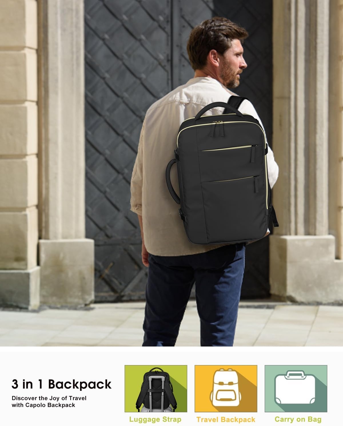 image:imageCapolo Travel Backpack for Women Men Waterproof Laptop Backpack Airlines Approved Personal Item Backpack Bag Computer Bookbag for Business Work Traveling Fits 156 Inch LaptopBlackBlack