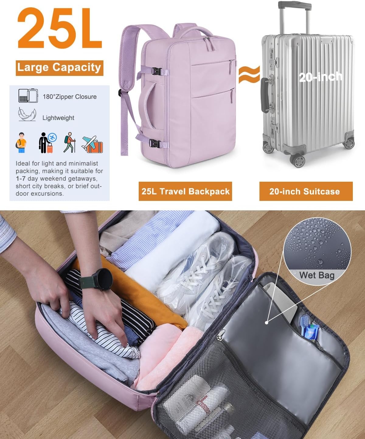 image:imageCapolo Travel Backpack for Women Men Waterproof Laptop Backpack Airlines Approved Personal Item Backpack Bag Computer Bookbag for Business Work Traveling Fits 156 Inch LaptopBlackPurple
