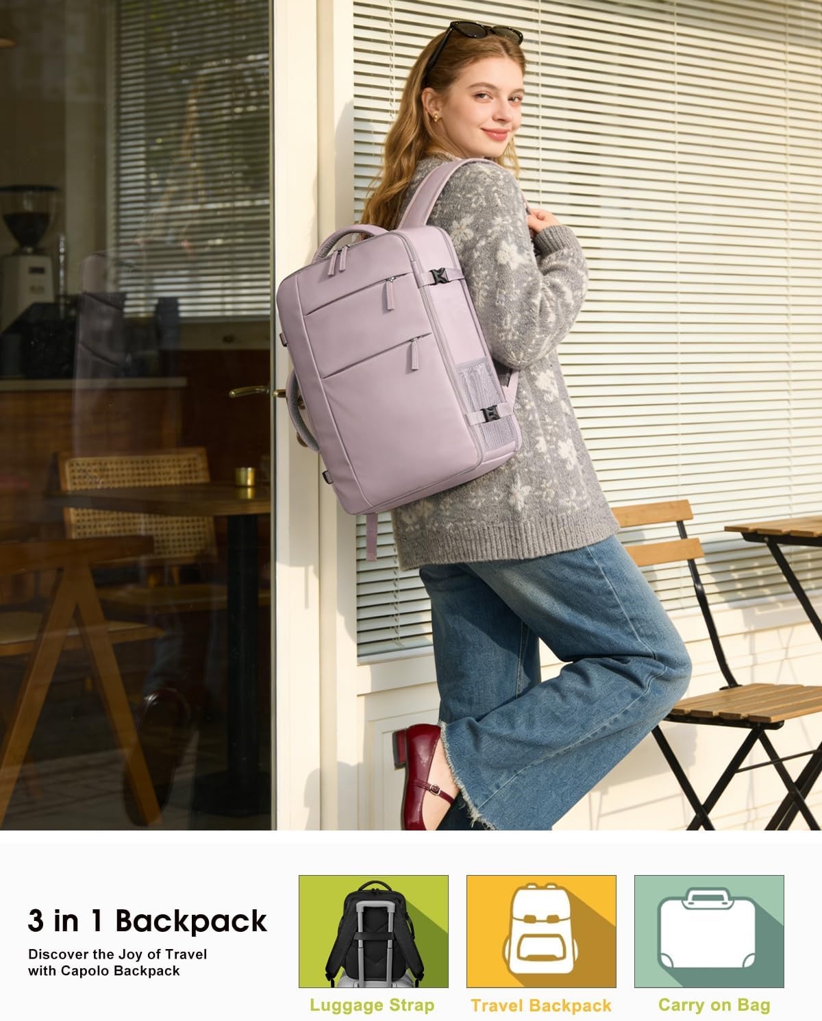 image:imageCapolo Travel Backpack for Women Men Waterproof Laptop Backpack Airlines Approved Personal Item Backpack Bag Computer Bookbag for Business Work Traveling Fits 156 Inch LaptopBlackDark Purple