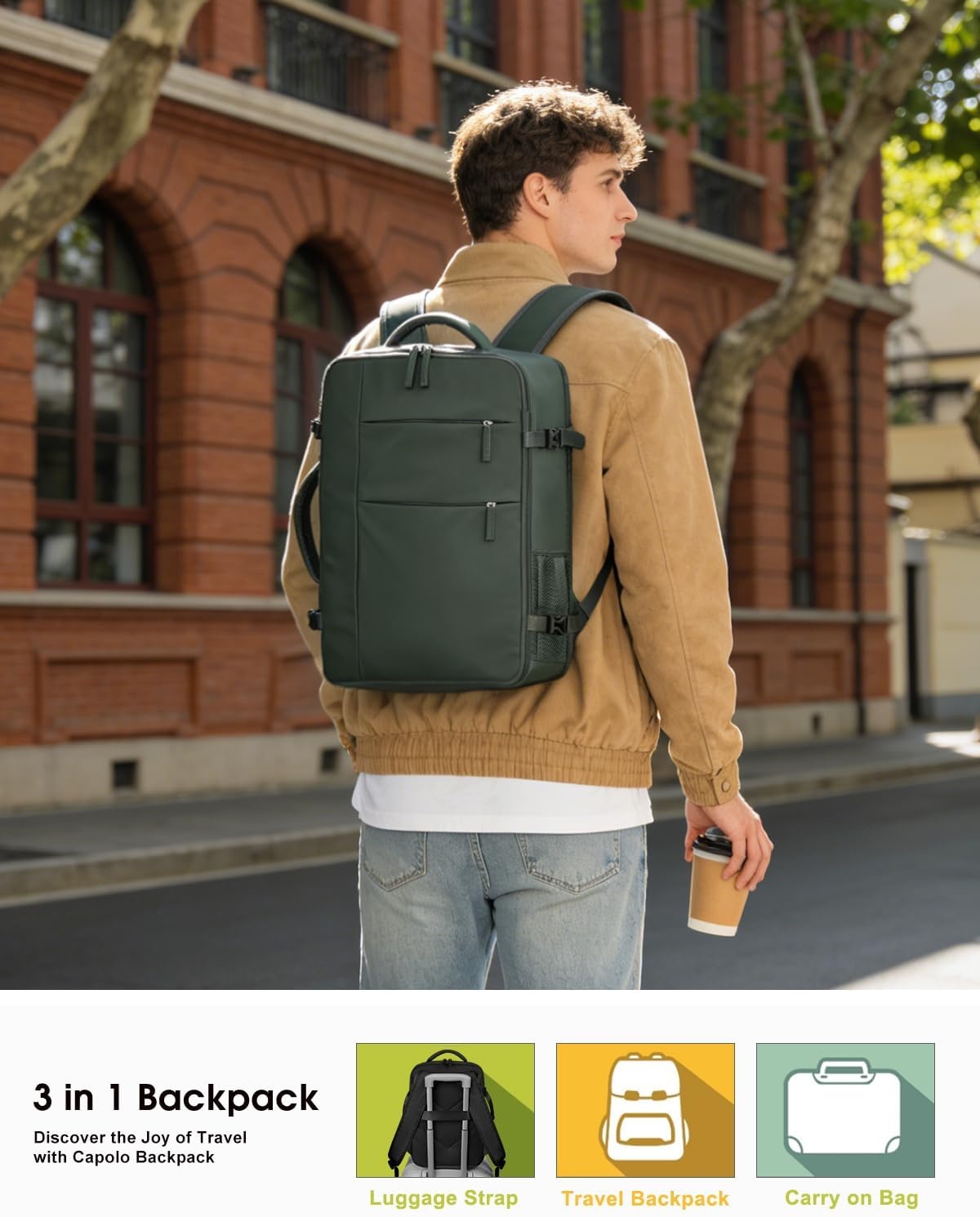 image:imageCapolo Travel Backpack for Women Men Waterproof Laptop Backpack Airlines Approved Personal Item Backpack Bag Computer Bookbag for Business Work Traveling Fits 156 Inch LaptopBlackGreen