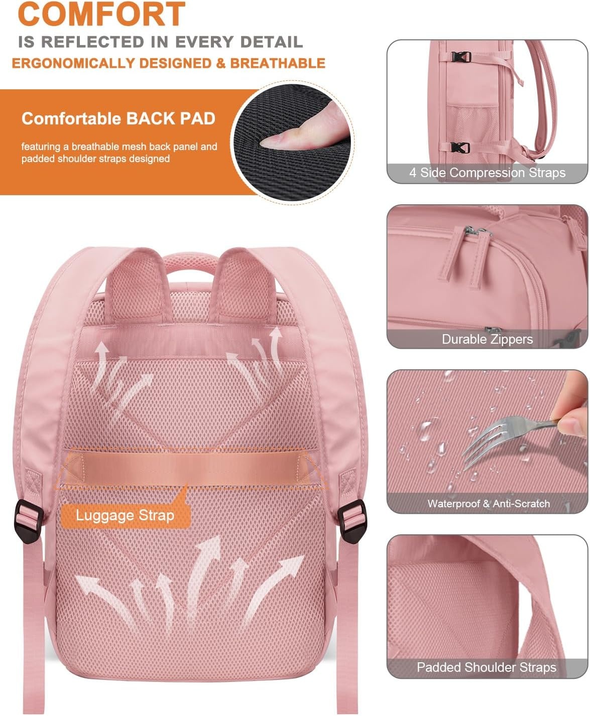 image:imageCapolo Travel Backpack for Women Men Waterproof Laptop Backpack Airlines Approved Personal Item Backpack Bag Computer Bookbag for Business Work Traveling Fits 156 Inch LaptopBlackPink
