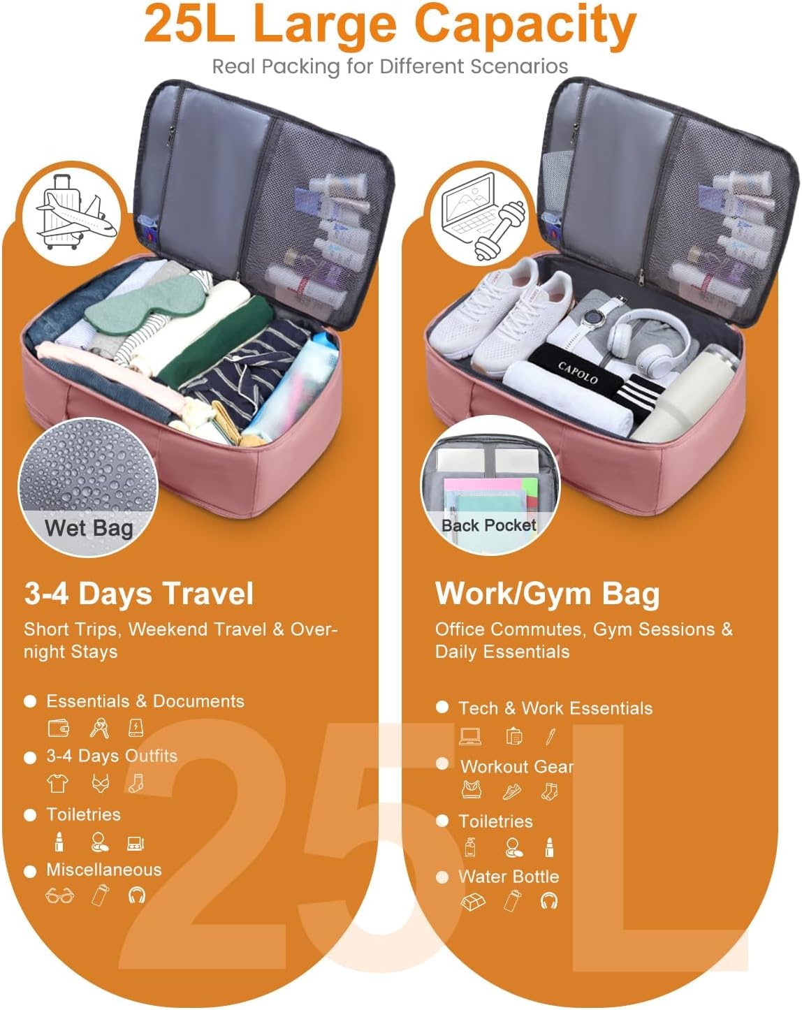 image:imageCapolo Travel Backpack for Women Men Waterproof Laptop Backpack Airlines Approved Personal Item Backpack Bag Computer Bookbag for Business Work Traveling Fits 156 Inch LaptopBlackPink