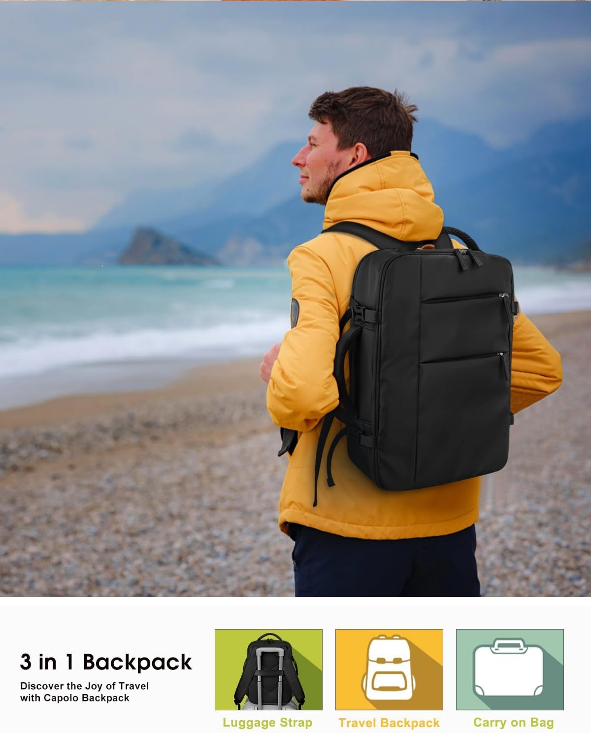 image:imageCapolo Travel Backpack for Women Men Waterproof Laptop Backpack Airlines Approved Personal Item Backpack Bag Computer Bookbag for Business Work Traveling Fits 156 Inch LaptopBlackBlack Zipper