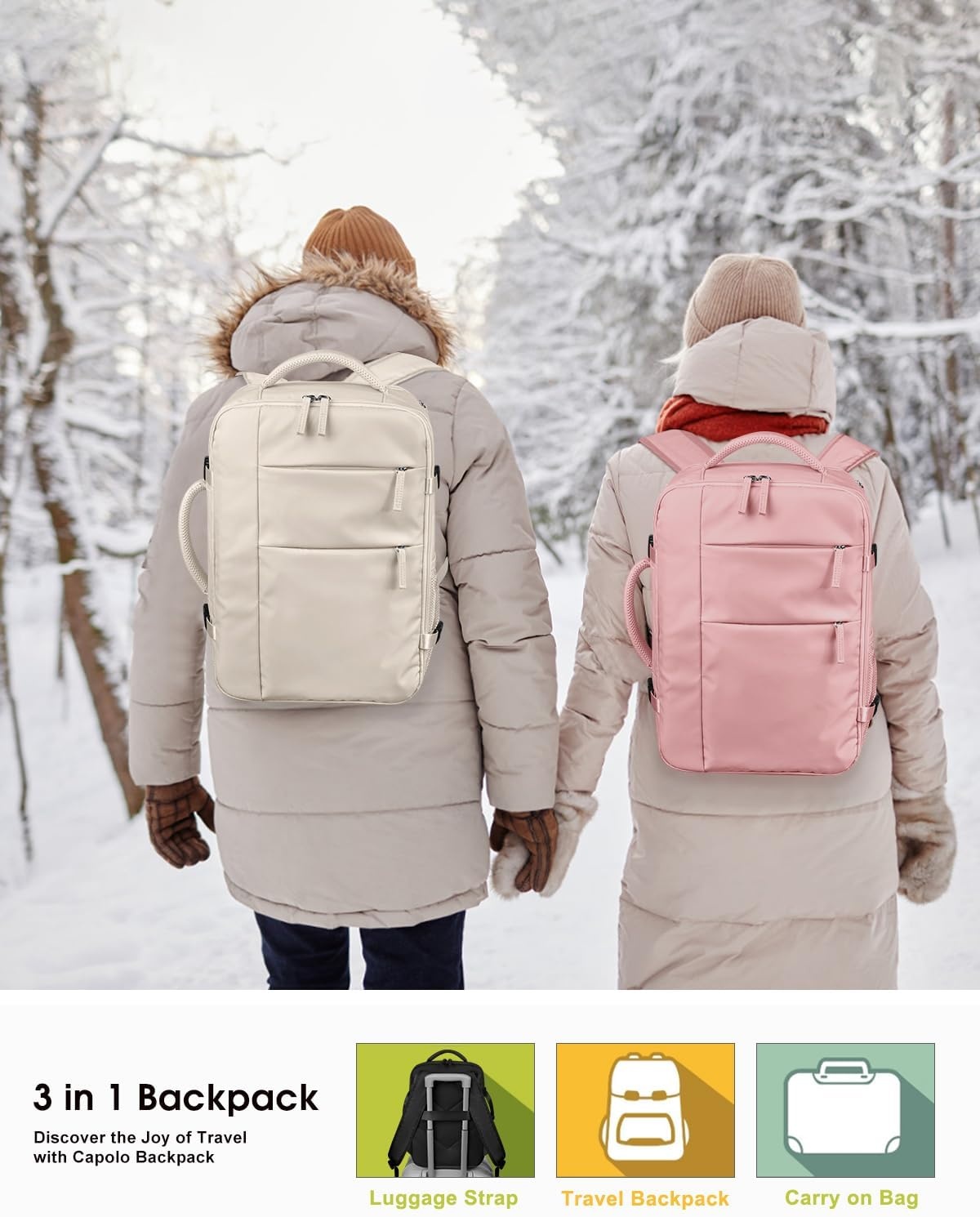 image:imageCapolo Travel Backpack for Women Men Waterproof Laptop Backpack Airlines Approved Personal Item Backpack Bag Computer Bookbag for Business Work Traveling Fits 156 Inch LaptopBlackPink