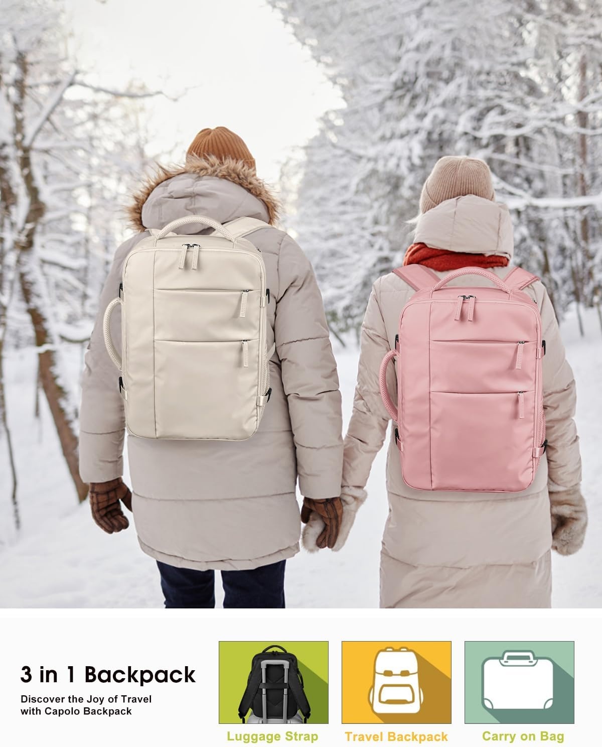 image:imageCapolo Travel Backpack for Women Men Waterproof Laptop Backpack Airlines Approved Personal Item Backpack Bag Computer Bookbag for Business Work Traveling Fits 156 Inch LaptopBlackPink