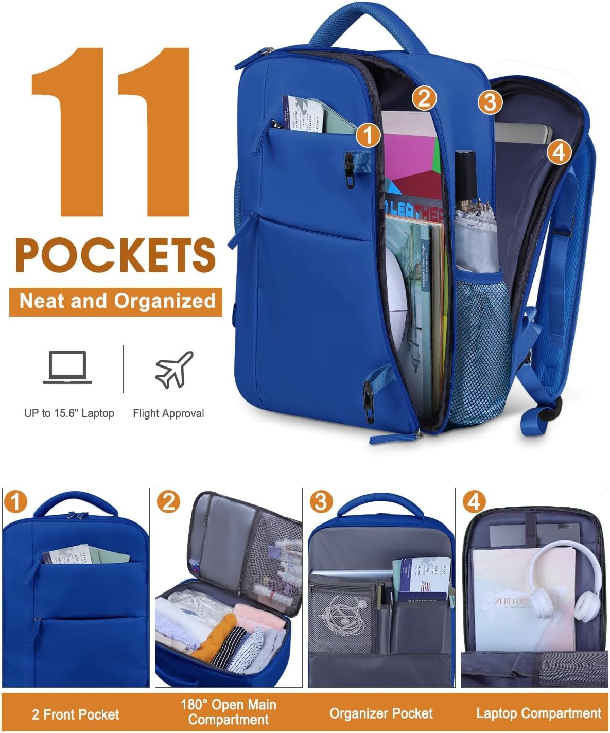 image:imageCapolo Travel Backpack for Women Men Waterproof Laptop Backpack Airlines Approved Personal Item Backpack Bag Computer Bookbag for Business Work Traveling Fits 156 Inch LaptopBlackRoyal Blue