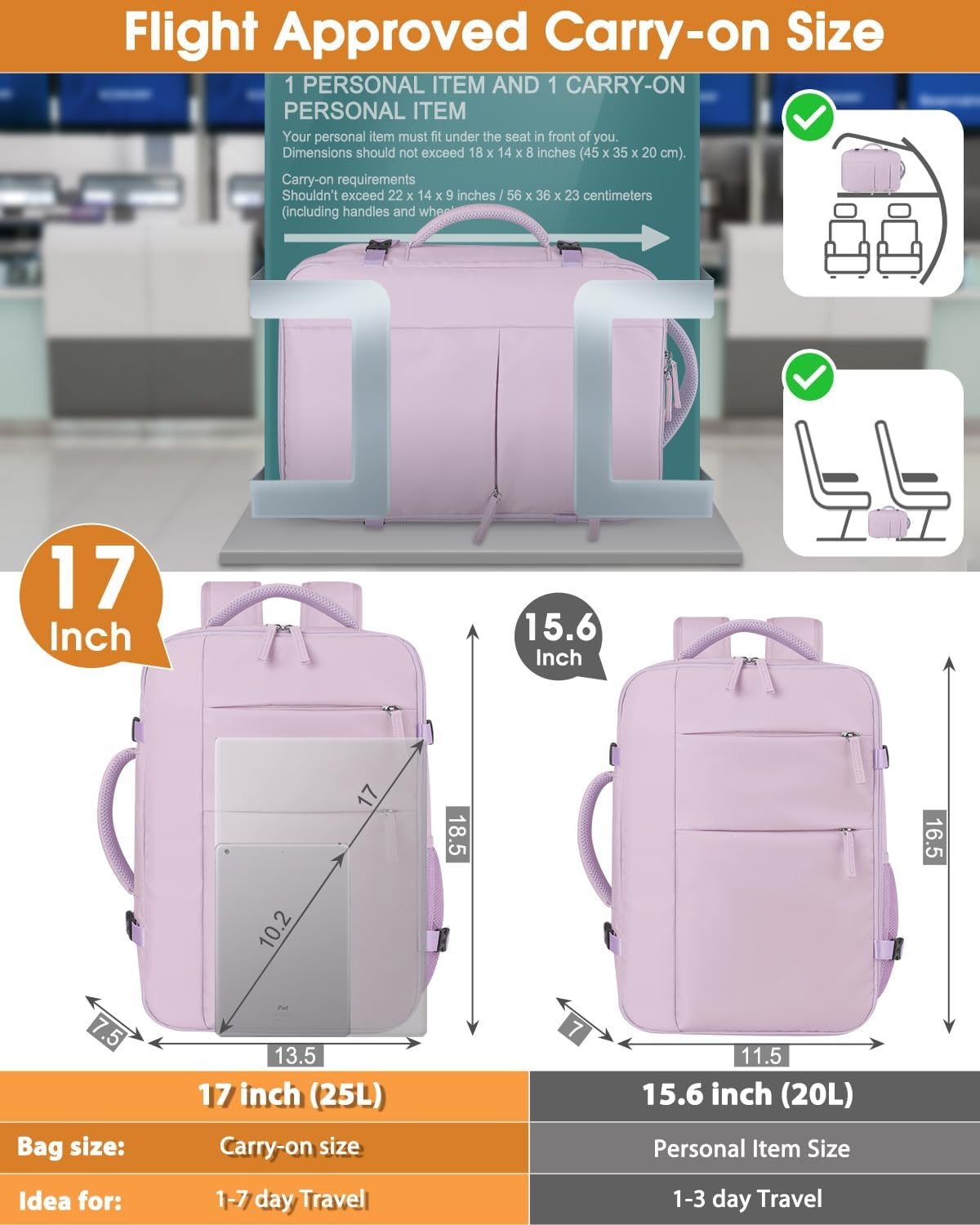 image:imageCapolo Travel Backpack for Women Men Waterproof Laptop Backpack Airlines Approved Personal Item Backpack Bag Computer Bookbag for Business Work Traveling Fits 156 Inch LaptopBlackPurple