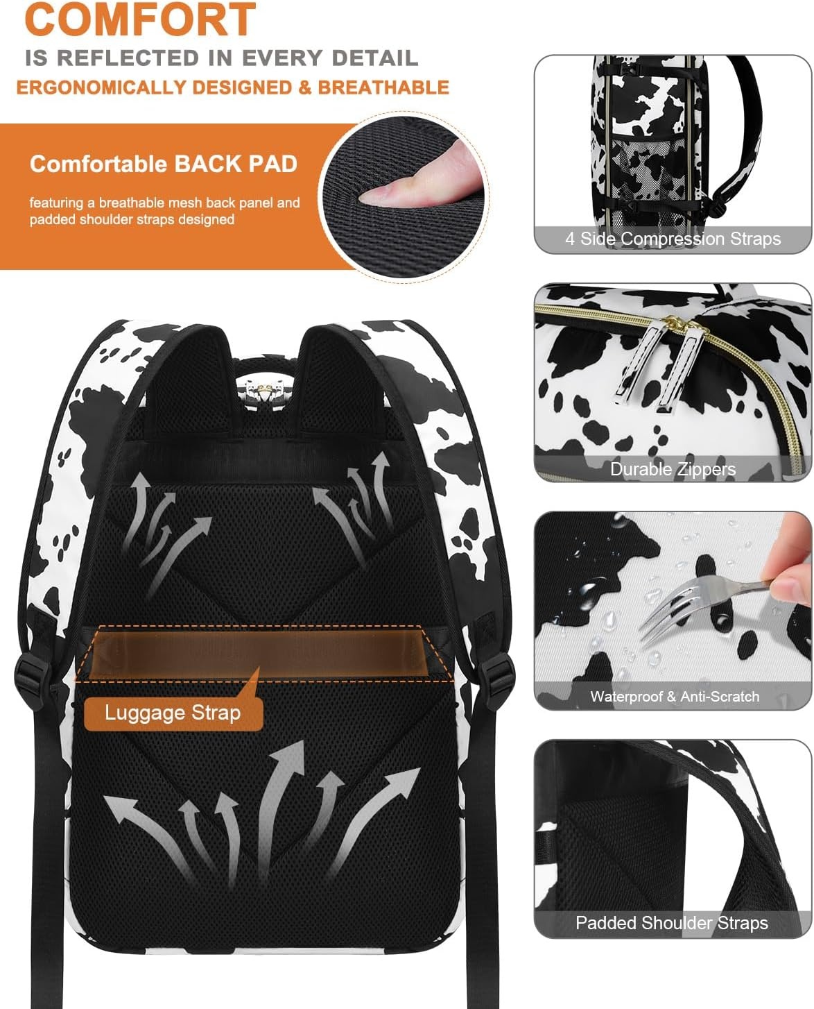 image:imageCapolo Travel Backpack for Women Men Waterproof Laptop Backpack Airlines Approved Personal Item Backpack Bag Computer Bookbag for Business Work Traveling Fits 156 Inch LaptopBlackCow Print
