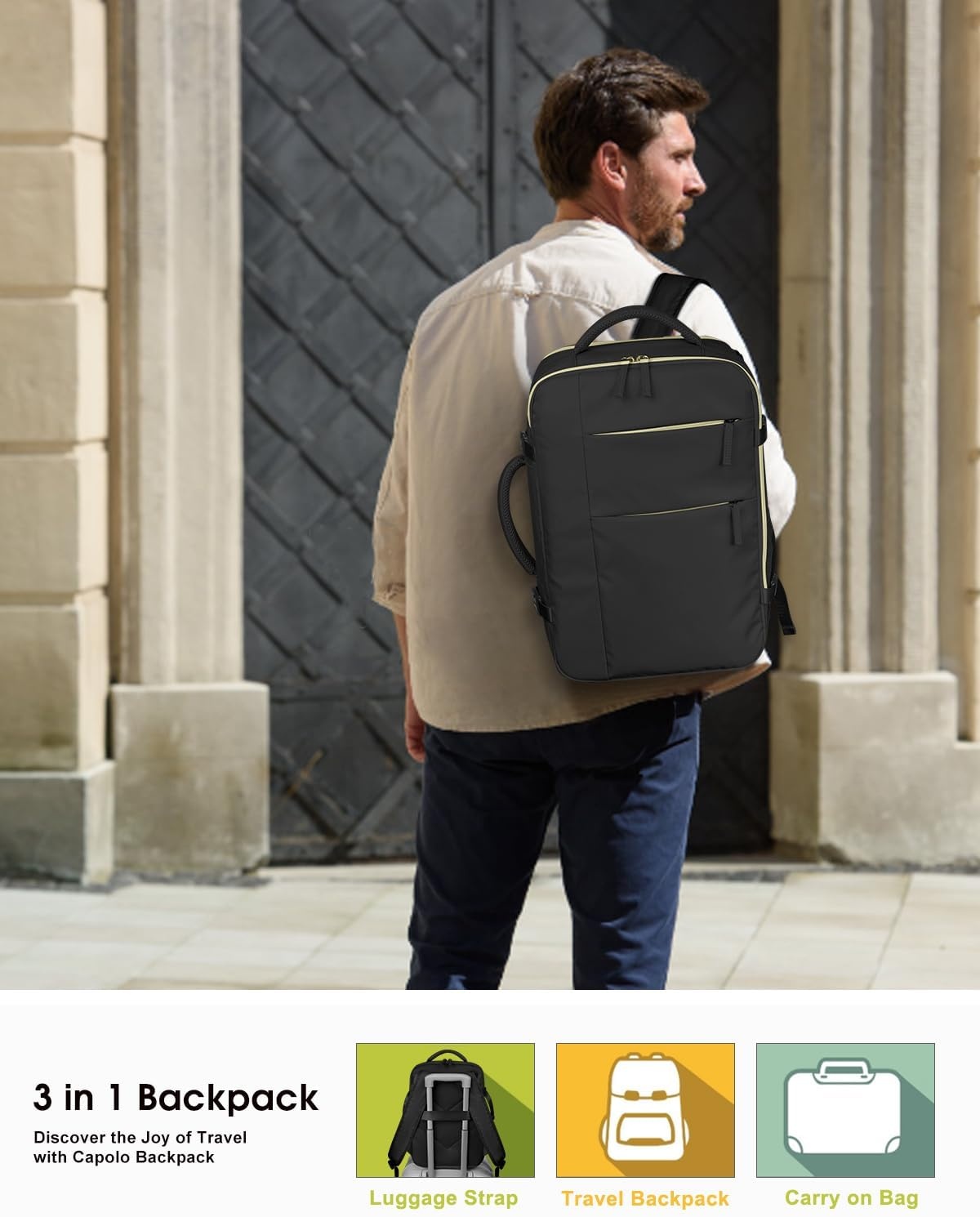 image:imageCapolo Travel Backpack for Women Men Waterproof Laptop Backpack Airlines Approved Personal Item Backpack Bag Computer Bookbag for Business Work Traveling Fits 156 Inch LaptopBlackBlack