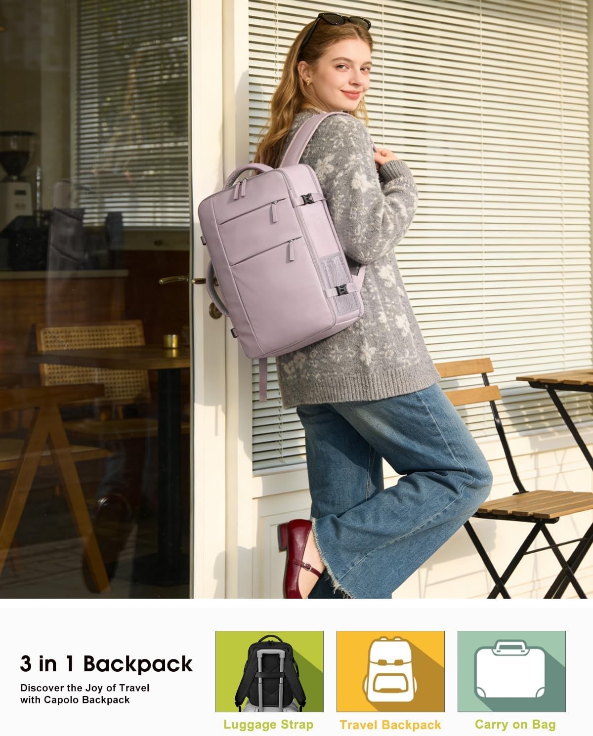 image:imageCapolo Travel Backpack for Women Men Waterproof Laptop Backpack Airlines Approved Personal Item Backpack Bag Computer Bookbag for Business Work Traveling Fits 156 Inch LaptopBlackDark Purple