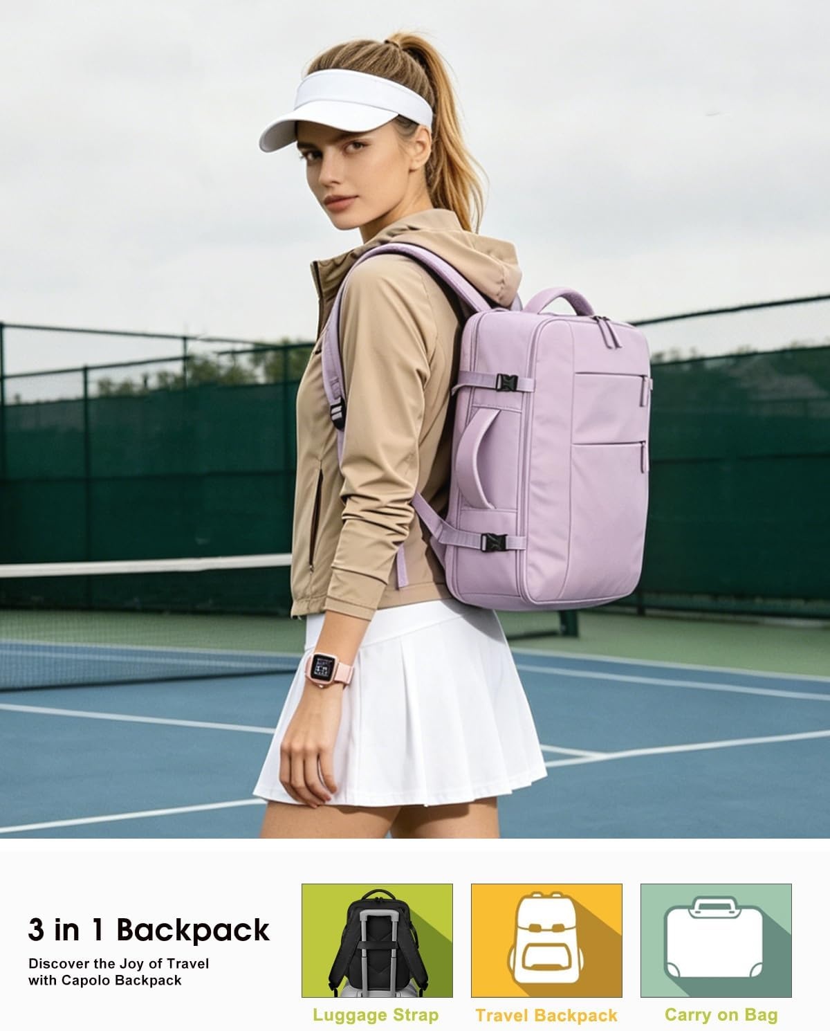 image:imageCapolo Travel Backpack for Women Men Waterproof Laptop Backpack Airlines Approved Personal Item Backpack Bag Computer Bookbag for Business Work Traveling Fits 156 Inch LaptopBlackPurple