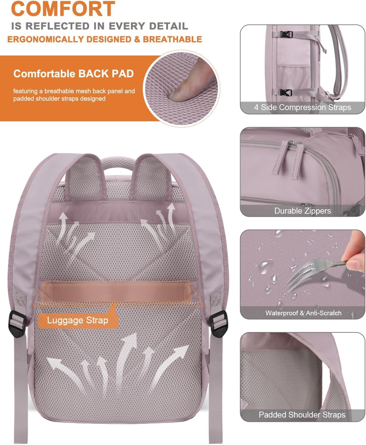image:imageCapolo Travel Backpack for Women Men Waterproof Laptop Backpack Airlines Approved Personal Item Backpack Bag Computer Bookbag for Business Work Traveling Fits 156 Inch LaptopBlackDark Purple