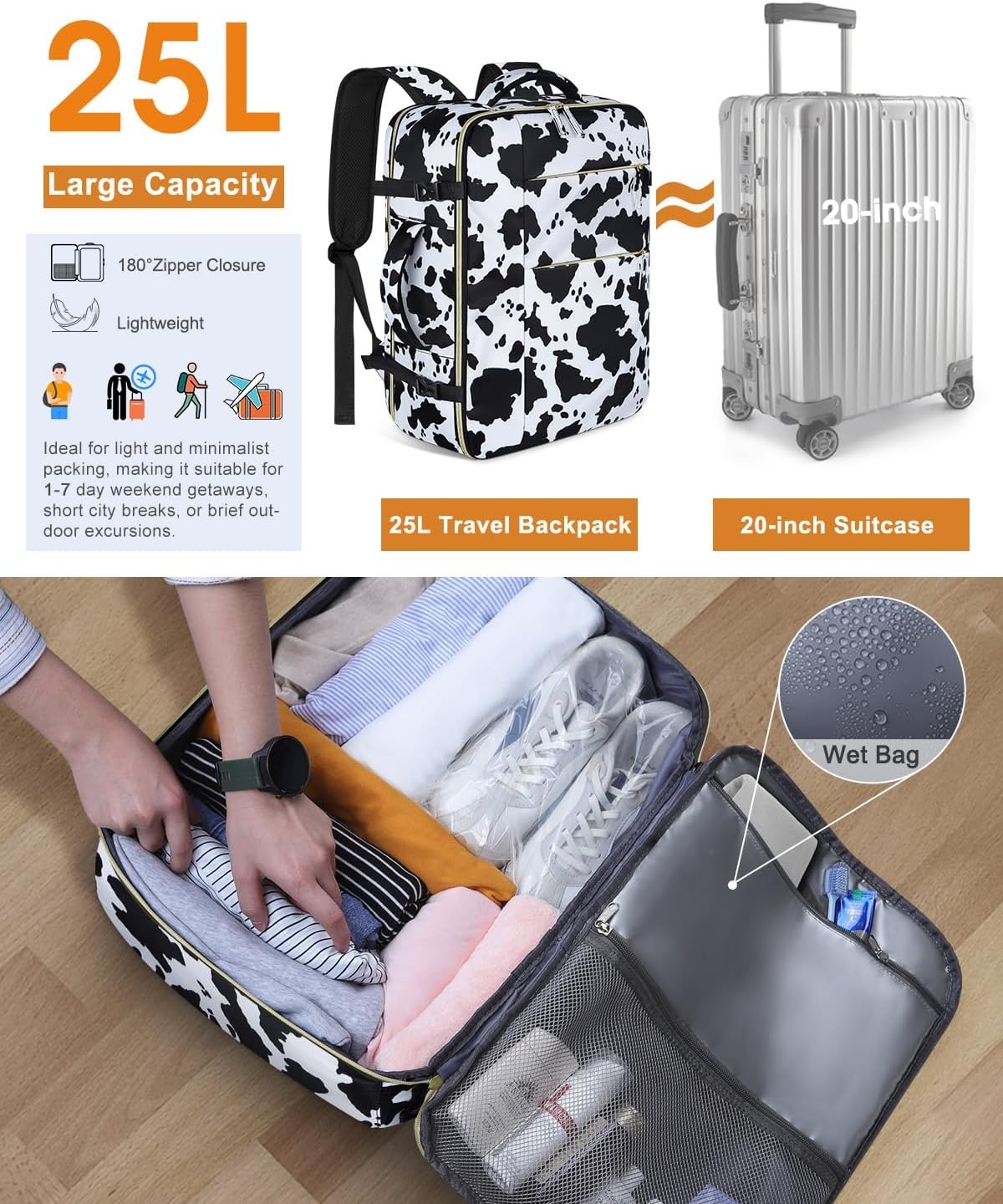 image:imageCapolo Travel Backpack for Women Men Waterproof Laptop Backpack Airlines Approved Personal Item Backpack Bag Computer Bookbag for Business Work Traveling Fits 156 Inch LaptopBlackCow Print