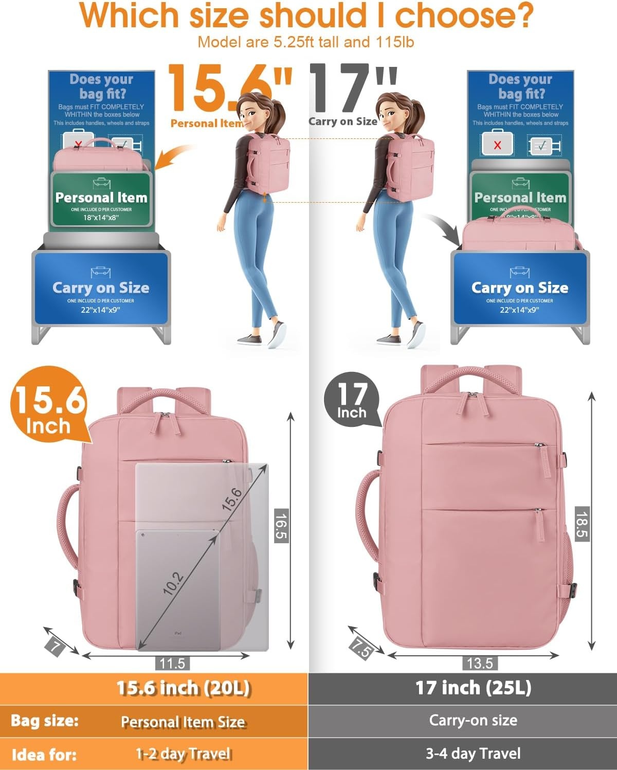 image:imageCapolo Travel Backpack for Women Men Waterproof Laptop Backpack Airlines Approved Personal Item Backpack Bag Computer Bookbag for Business Work Traveling Fits 156 Inch LaptopBlackPink