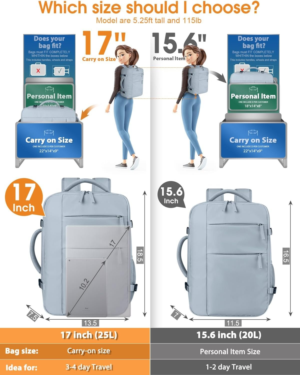 image:imageCapolo Travel Backpack for Women Men Waterproof Laptop Backpack Airlines Approved Personal Item Backpack Bag Computer Bookbag for Business Work Traveling Fits 156 Inch LaptopBlackBlue