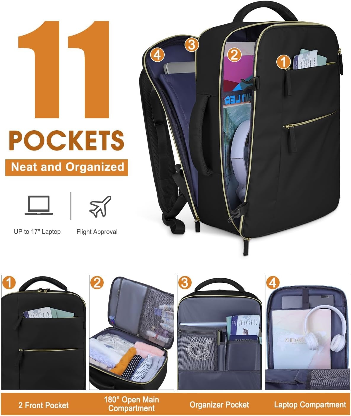 image:imageCapolo Travel Backpack for Women Men Waterproof Laptop Backpack Airlines Approved Personal Item Backpack Bag Computer Bookbag for Business Work Traveling Fits 156 Inch LaptopBlackBlack