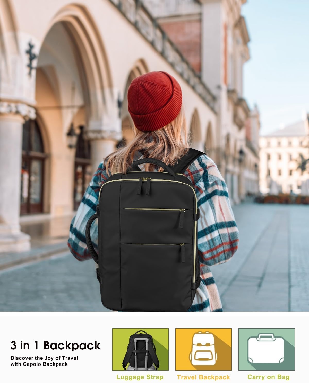 image:imageCapolo Travel Backpack for Women Men Waterproof Laptop Backpack Airlines Approved Personal Item Backpack Bag Computer Bookbag for Business Work Traveling Fits 156 Inch LaptopBlackBlack