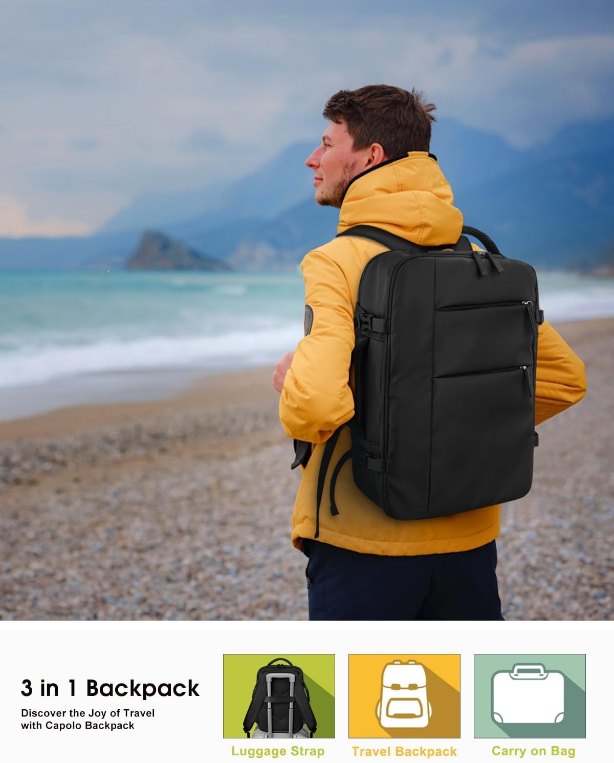 image:imageCapolo Travel Backpack for Women Men Waterproof Laptop Backpack Airlines Approved Personal Item Backpack Bag Computer Bookbag for Business Work Traveling Fits 156 Inch LaptopBlackBlack Zipper