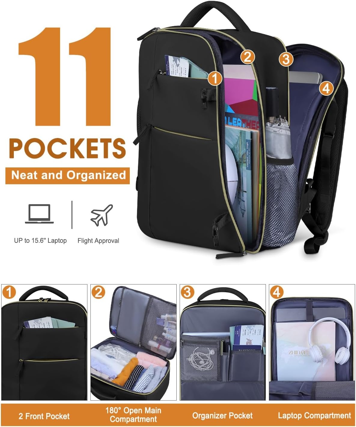 image:imageCapolo Travel Backpack for Women Men Waterproof Laptop Backpack Airlines Approved Personal Item Backpack Bag Computer Bookbag for Business Work Traveling Fits 156 Inch LaptopBlackBlack