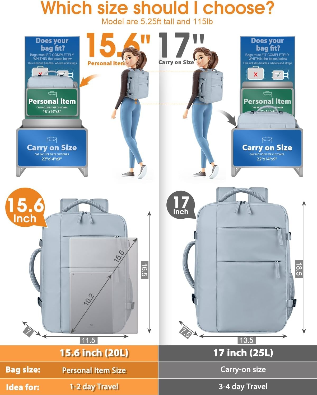 image:imageCapolo Travel Backpack for Women Men Waterproof Laptop Backpack Airlines Approved Personal Item Backpack Bag Computer Bookbag for Business Work Traveling Fits 156 Inch LaptopBlackBlue