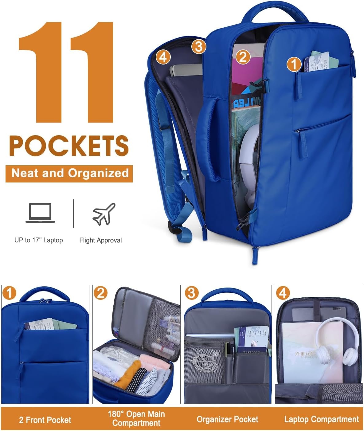 image:imageCapolo Travel Backpack for Women Men Waterproof Laptop Backpack Airlines Approved Personal Item Backpack Bag Computer Bookbag for Business Work Traveling Fits 156 Inch LaptopBlackRoyal Blue