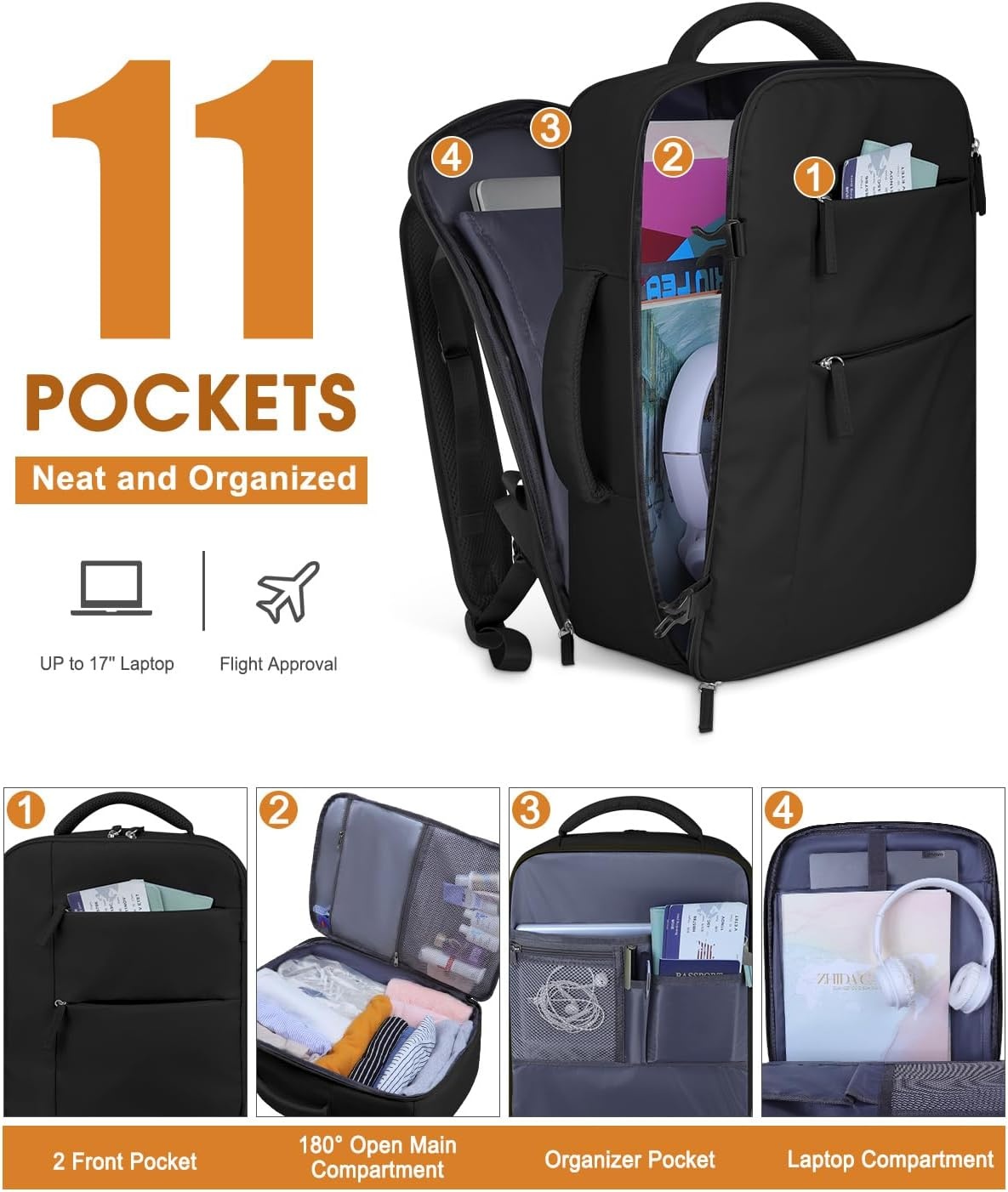 image:imageCapolo Travel Backpack for Women Men Waterproof Laptop Backpack Airlines Approved Personal Item Backpack Bag Computer Bookbag for Business Work Traveling Fits 156 Inch LaptopBlackBlack Zipper