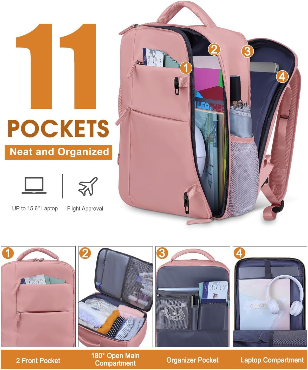 image:imageCapolo Travel Backpack for Women Men Waterproof Laptop Backpack Airlines Approved Personal Item Backpack Bag Computer Bookbag for Business Work Traveling Fits 156 Inch LaptopBlackPink