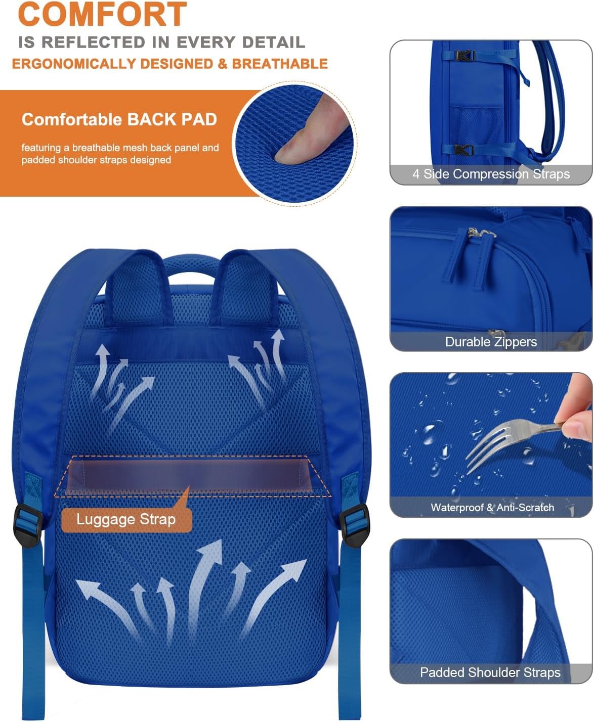 image:imageCapolo Travel Backpack for Women Men Waterproof Laptop Backpack Airlines Approved Personal Item Backpack Bag Computer Bookbag for Business Work Traveling Fits 156 Inch LaptopBlackRoyal Blue