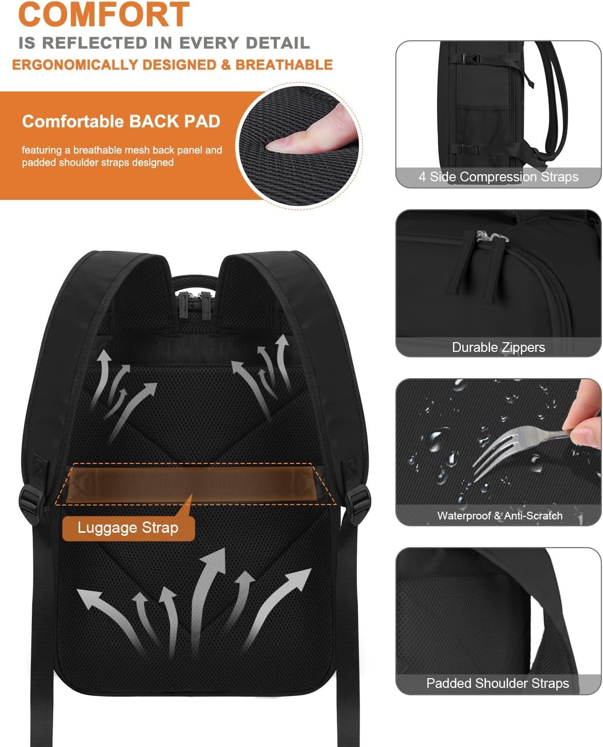 image:imageCapolo Travel Backpack for Women Men Waterproof Laptop Backpack Airlines Approved Personal Item Backpack Bag Computer Bookbag for Business Work Traveling Fits 156 Inch LaptopBlackBlack Zipper