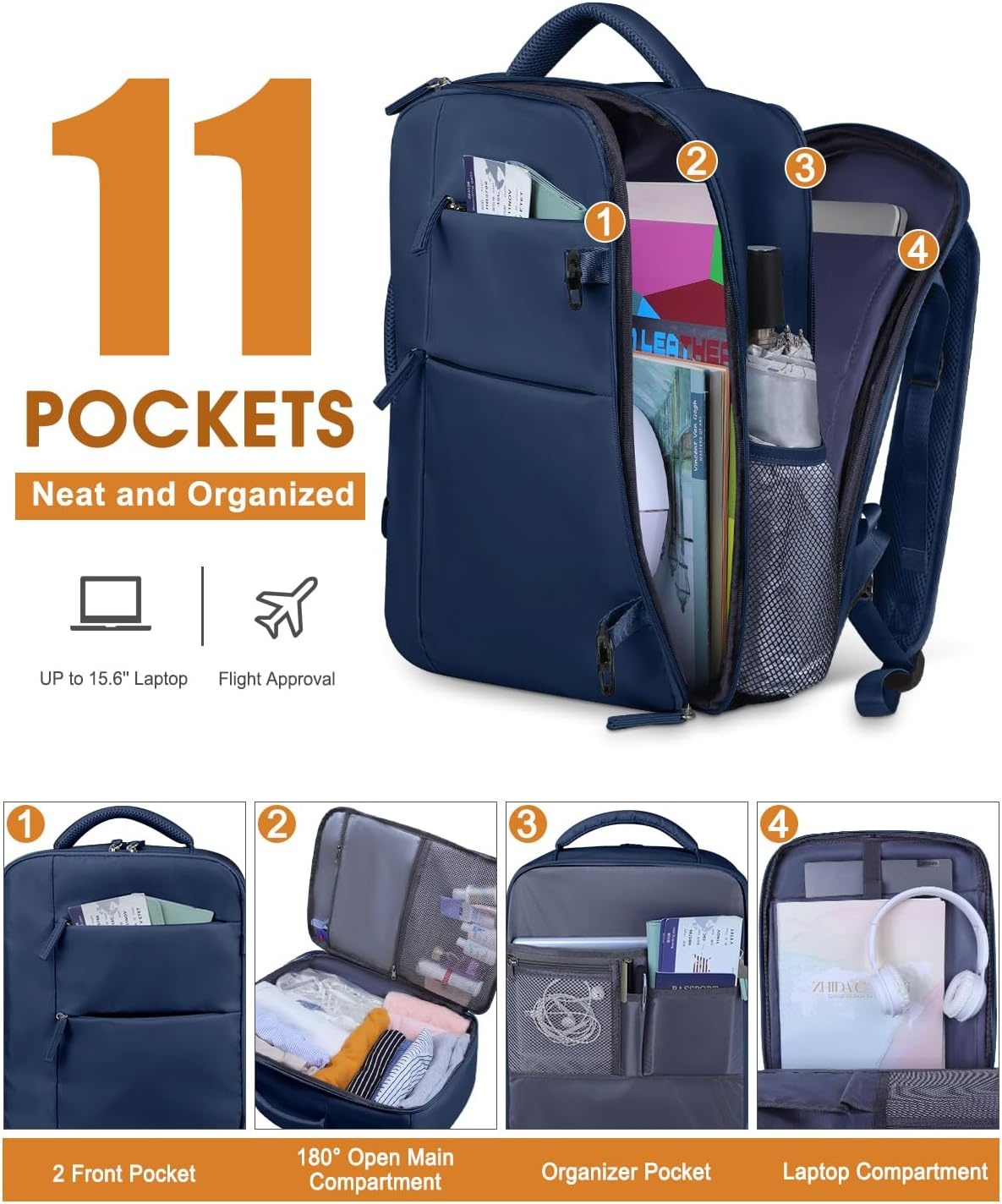 image:imageCapolo Travel Backpack for Women Men Waterproof Laptop Backpack Airlines Approved Personal Item Backpack Bag Computer Bookbag for Business Work Traveling Fits 156 Inch LaptopBlackDark Blue