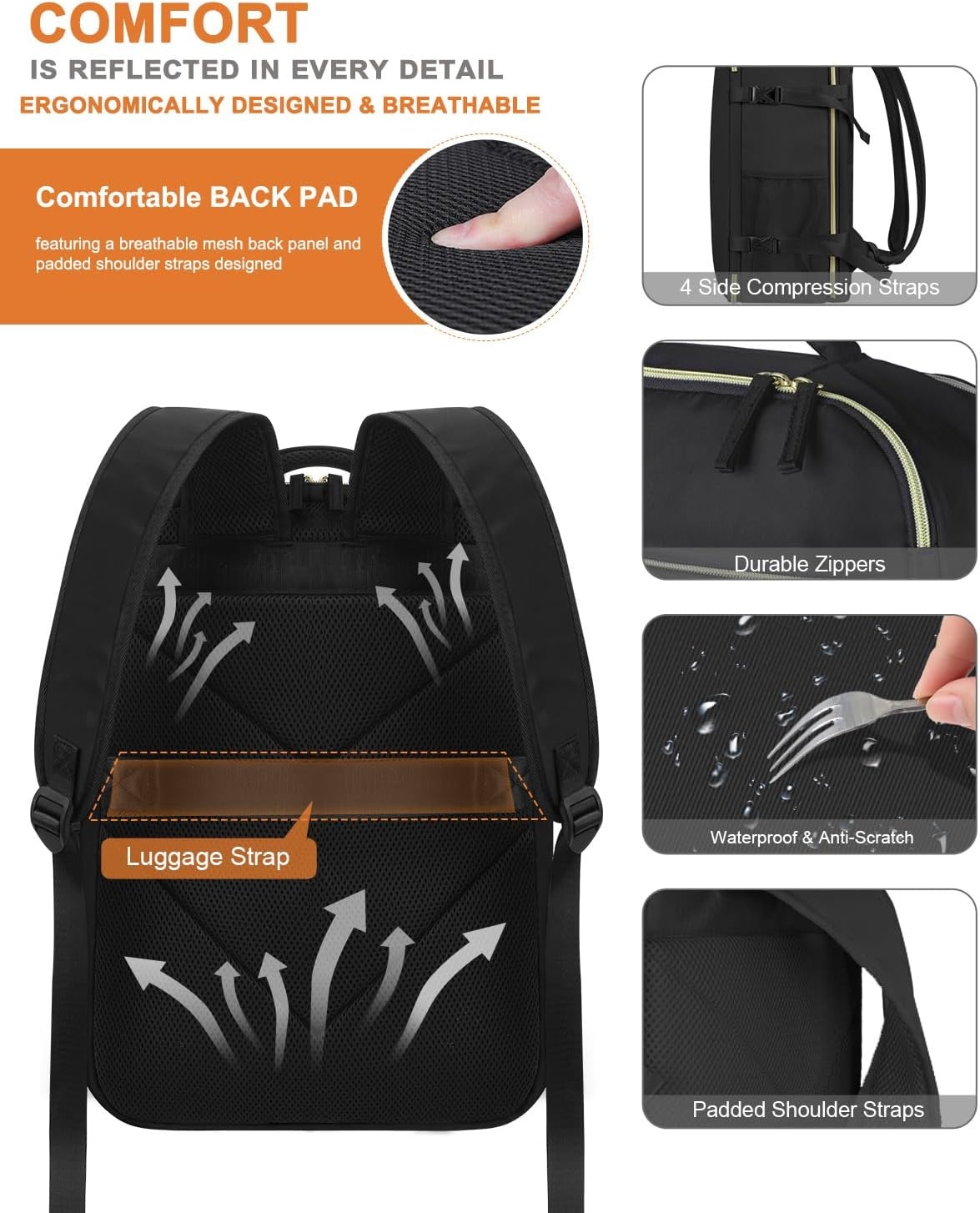 image:imageCapolo Travel Backpack for Women Men Waterproof Laptop Backpack Airlines Approved Personal Item Backpack Bag Computer Bookbag for Business Work Traveling Fits 156 Inch LaptopBlackBlack
