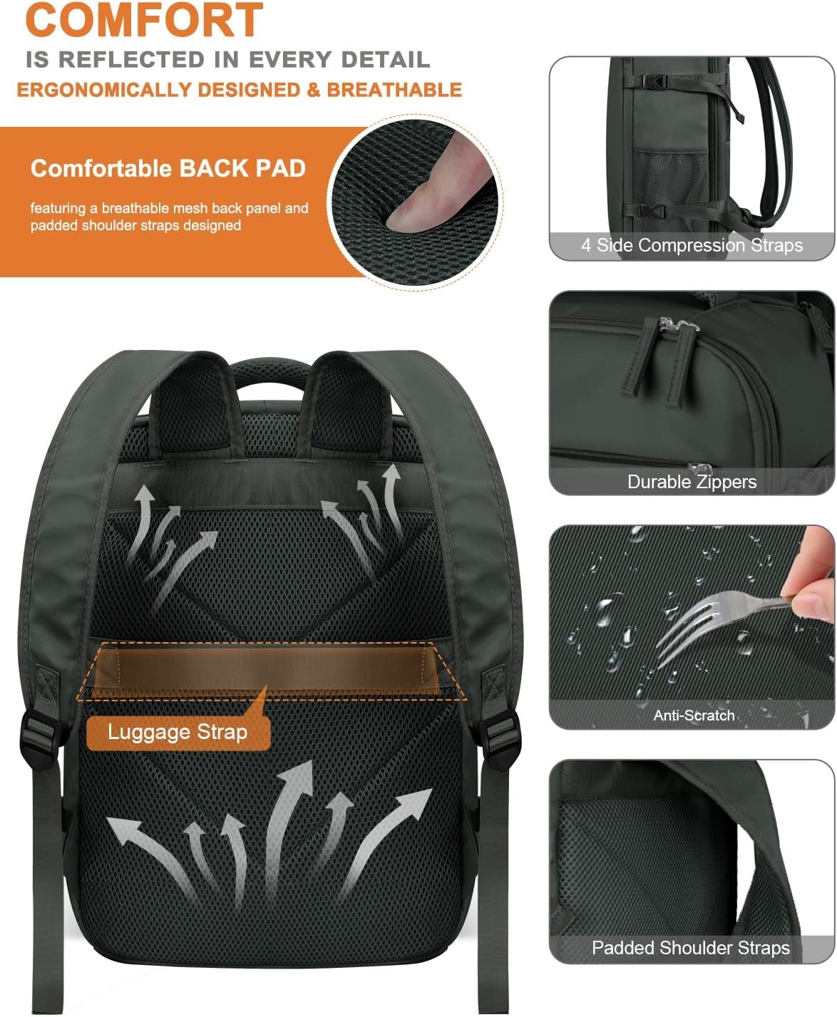 image:imageCapolo Travel Backpack for Women Men Waterproof Laptop Backpack Airlines Approved Personal Item Backpack Bag Computer Bookbag for Business Work Traveling Fits 156 Inch LaptopBlackGreen