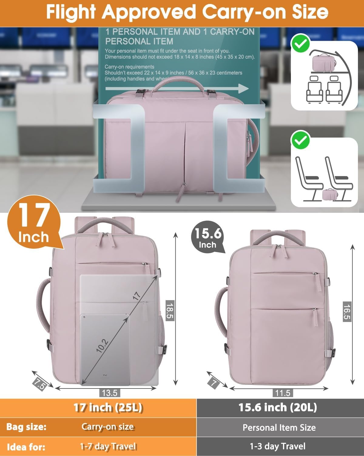 image:imageCapolo Travel Backpack for Women Men Waterproof Laptop Backpack Airlines Approved Personal Item Backpack Bag Computer Bookbag for Business Work Traveling Fits 156 Inch LaptopBlackDark Purple