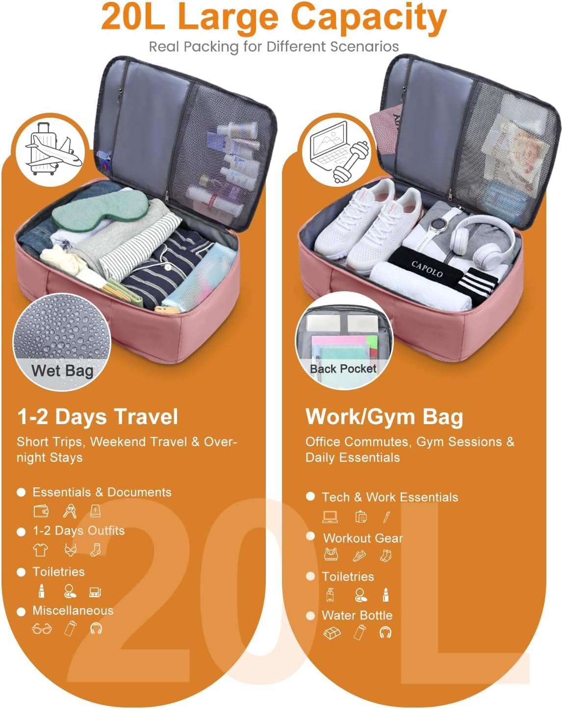 image:imageCapolo Travel Backpack for Women Men Waterproof Laptop Backpack Airlines Approved Personal Item Backpack Bag Computer Bookbag for Business Work Traveling Fits 156 Inch LaptopBlackPink