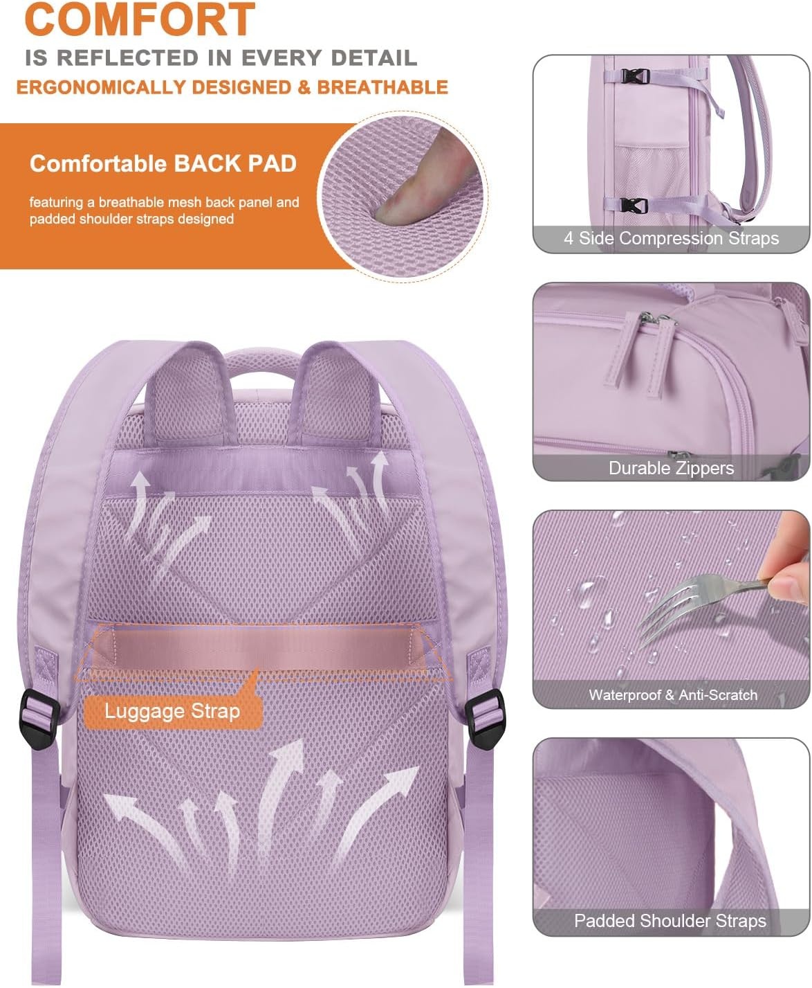 image:imageCapolo Travel Backpack for Women Men Waterproof Laptop Backpack Airlines Approved Personal Item Backpack Bag Computer Bookbag for Business Work Traveling Fits 156 Inch LaptopBlackPurple
