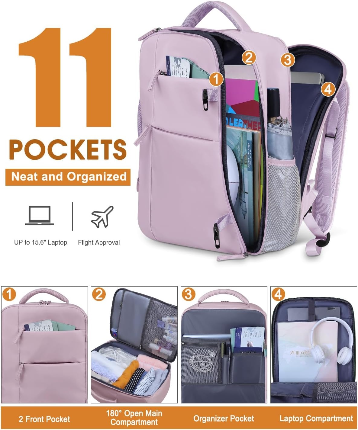image:imageCapolo Travel Backpack for Women Men Waterproof Laptop Backpack Airlines Approved Personal Item Backpack Bag Computer Bookbag for Business Work Traveling Fits 156 Inch LaptopBlackPurple