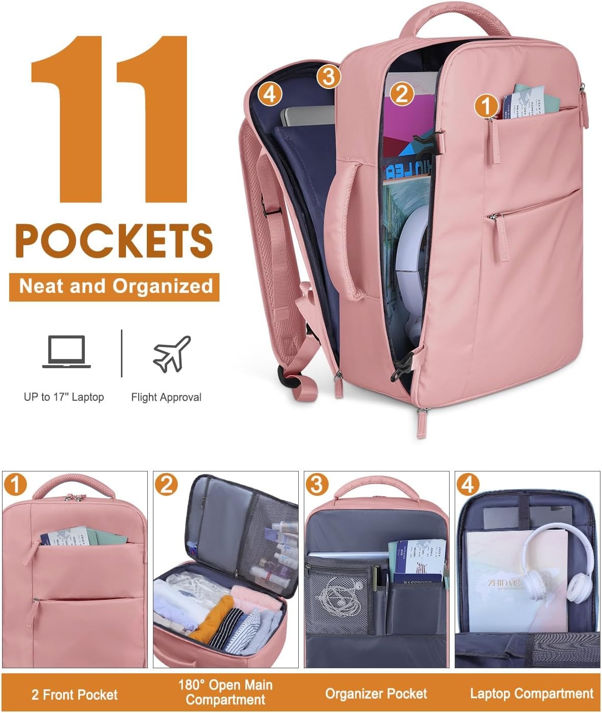 image:imageCapolo Travel Backpack for Women Men Waterproof Laptop Backpack Airlines Approved Personal Item Backpack Bag Computer Bookbag for Business Work Traveling Fits 156 Inch LaptopBlackPink