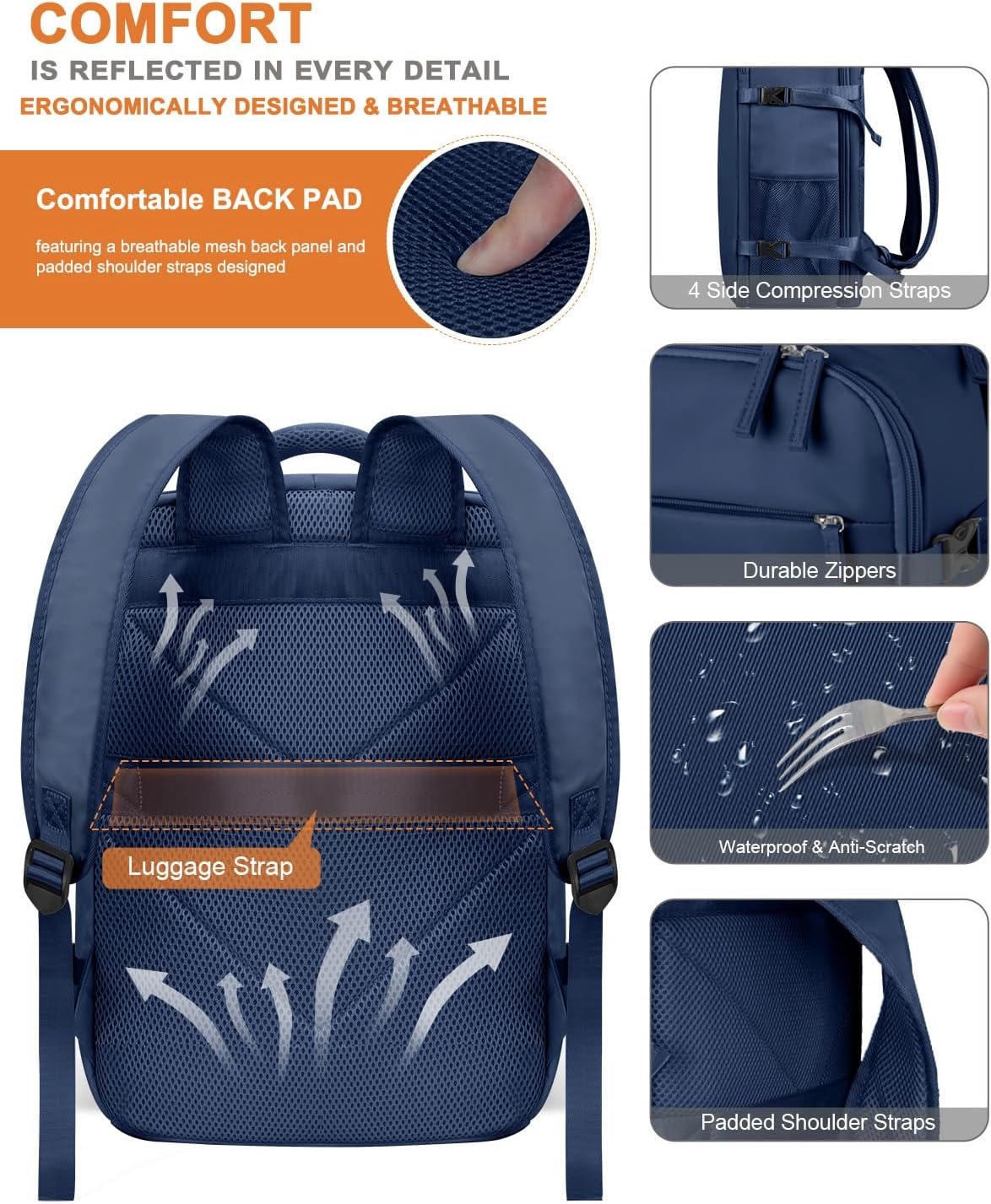 image:imageCapolo Travel Backpack for Women Men Waterproof Laptop Backpack Airlines Approved Personal Item Backpack Bag Computer Bookbag for Business Work Traveling Fits 156 Inch LaptopBlackDark Blue