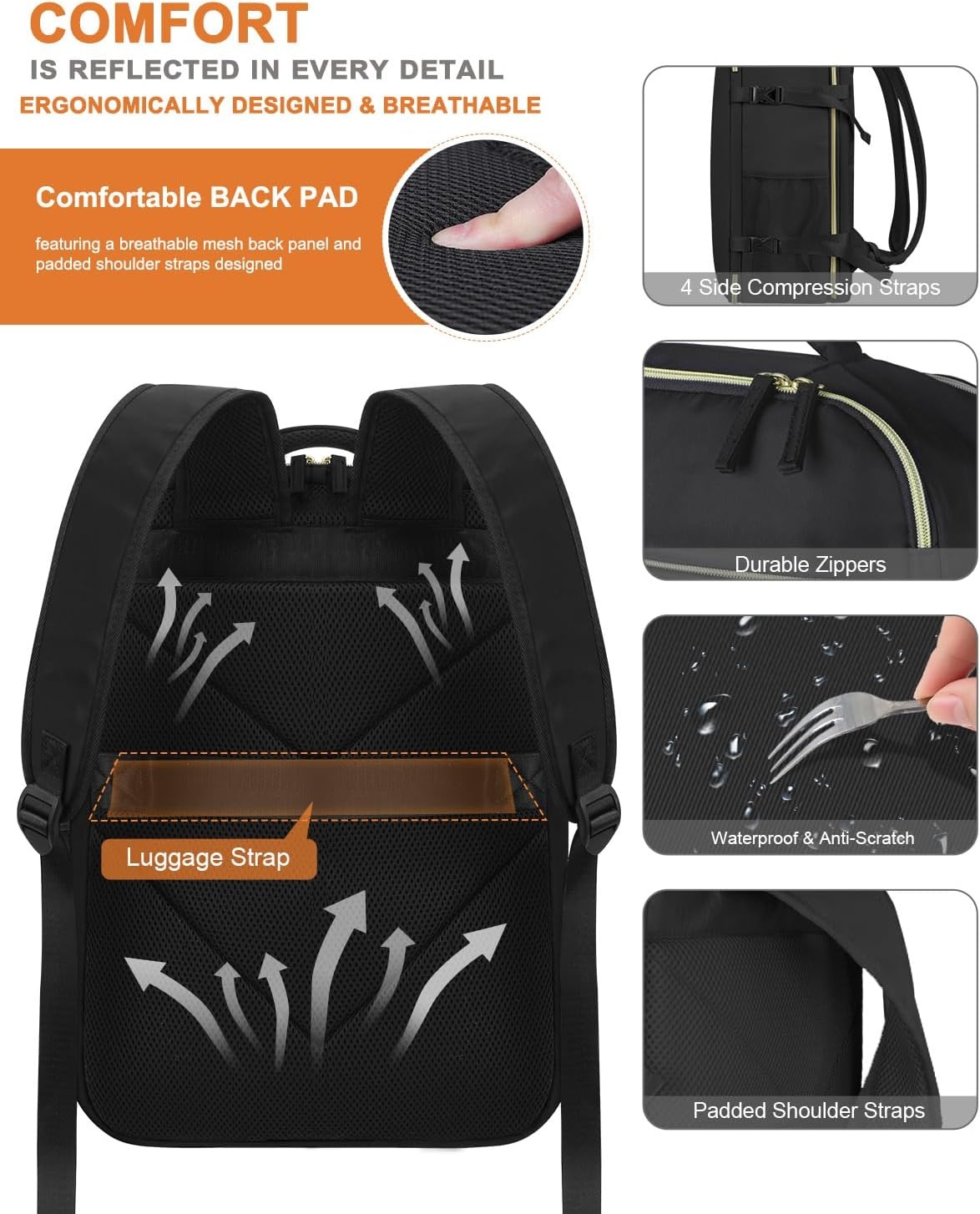 image:imageCapolo Travel Backpack for Women Men Waterproof Laptop Backpack Airlines Approved Personal Item Backpack Bag Computer Bookbag for Business Work Traveling Fits 156 Inch LaptopBlackBlack