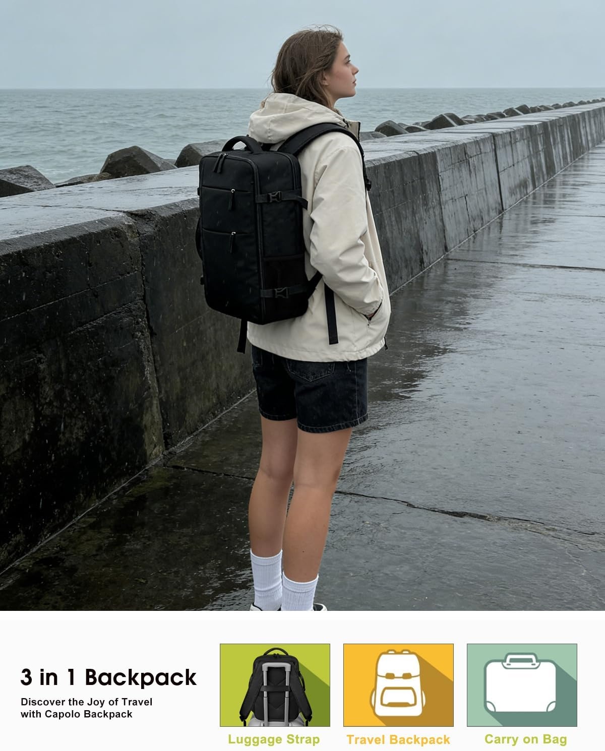 image:imageCapolo Travel Backpack for Women Men Waterproof Laptop Backpack Airlines Approved Personal Item Backpack Bag Computer Bookbag for Business Work Traveling Fits 156 Inch LaptopBlackBlack Zipper