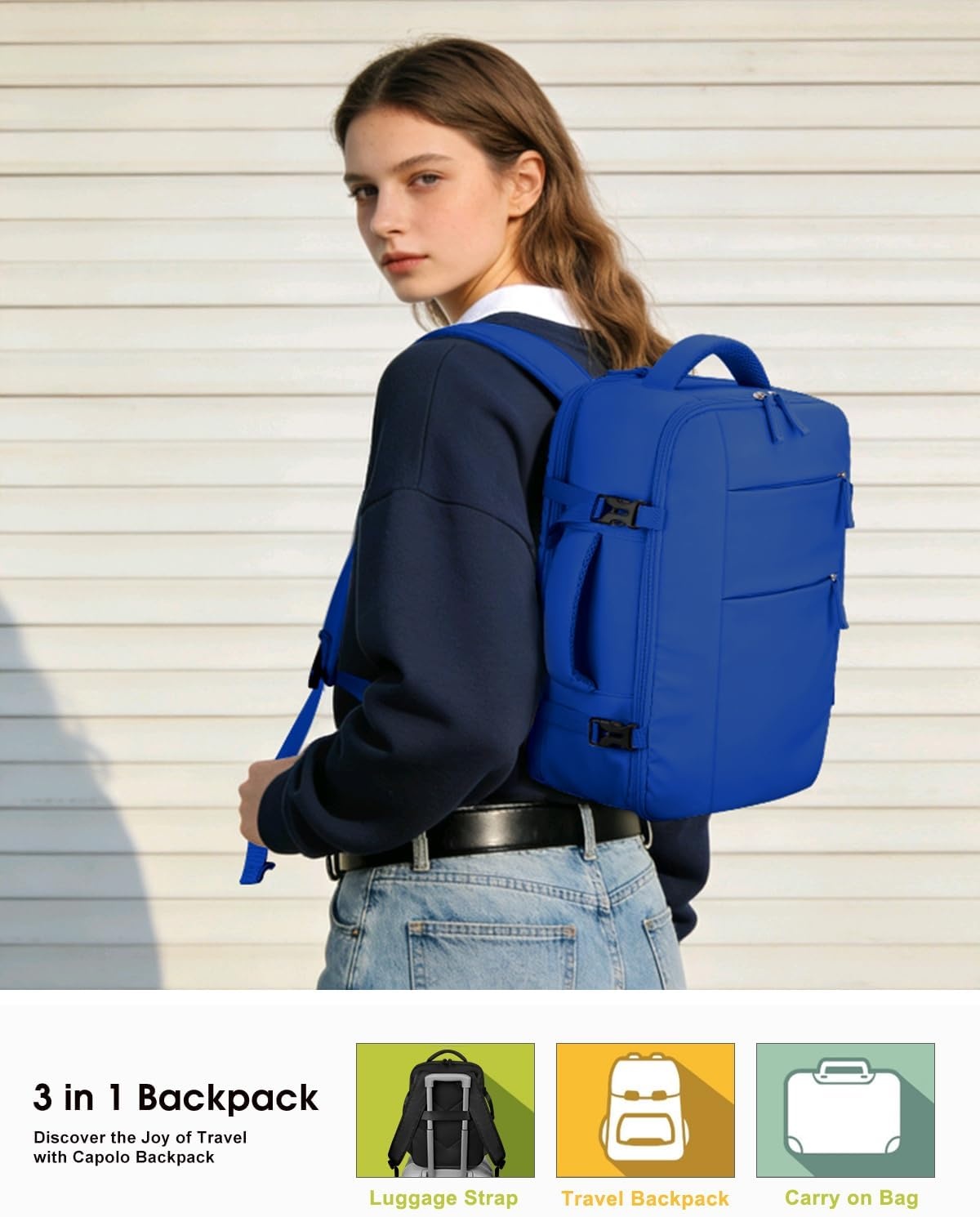 image:imageCapolo Travel Backpack for Women Men Waterproof Laptop Backpack Airlines Approved Personal Item Backpack Bag Computer Bookbag for Business Work Traveling Fits 156 Inch LaptopBlackRoyal Blue