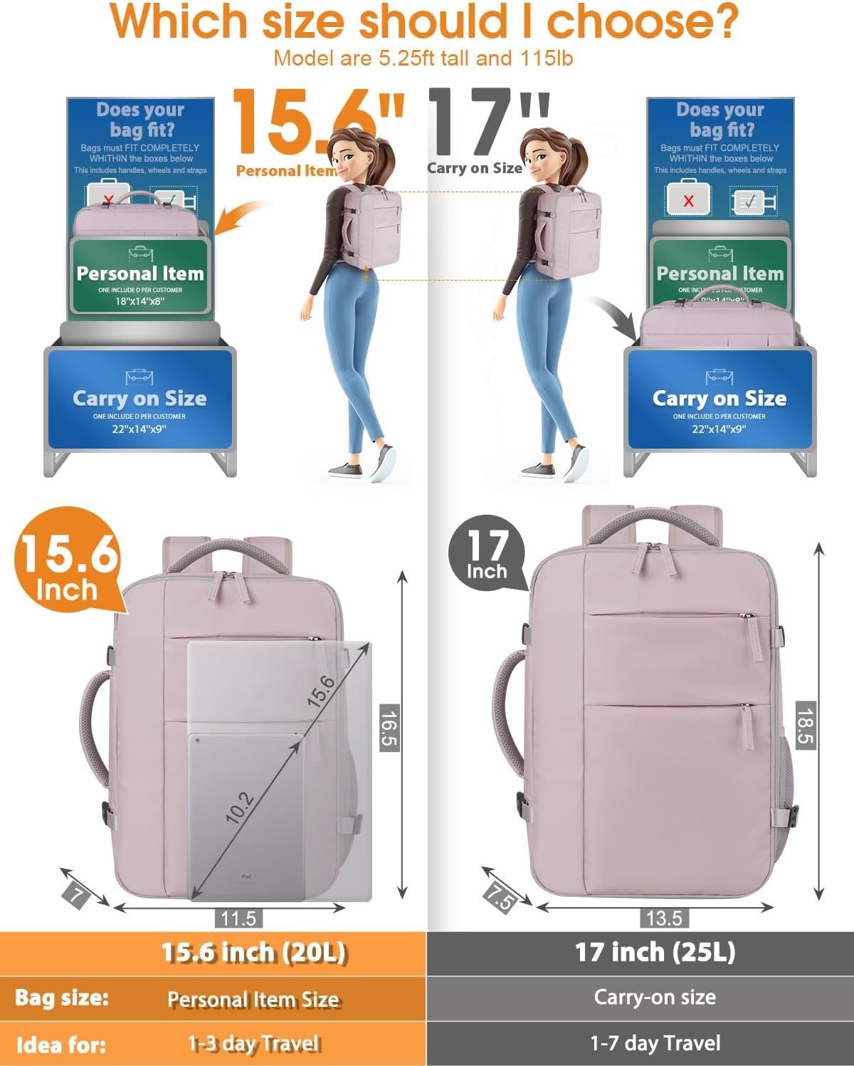 image:imageCapolo Travel Backpack for Women Men Waterproof Laptop Backpack Airlines Approved Personal Item Backpack Bag Computer Bookbag for Business Work Traveling Fits 156 Inch LaptopBlackDark Purple