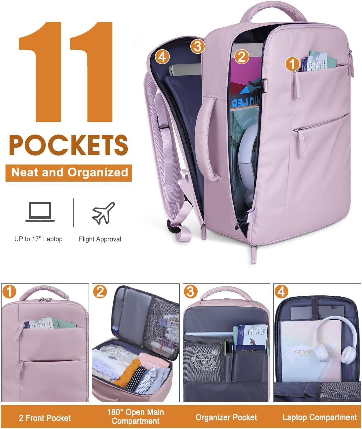 image:imageCapolo Travel Backpack for Women Men Waterproof Laptop Backpack Airlines Approved Personal Item Backpack Bag Computer Bookbag for Business Work Traveling Fits 156 Inch LaptopBlackPurple