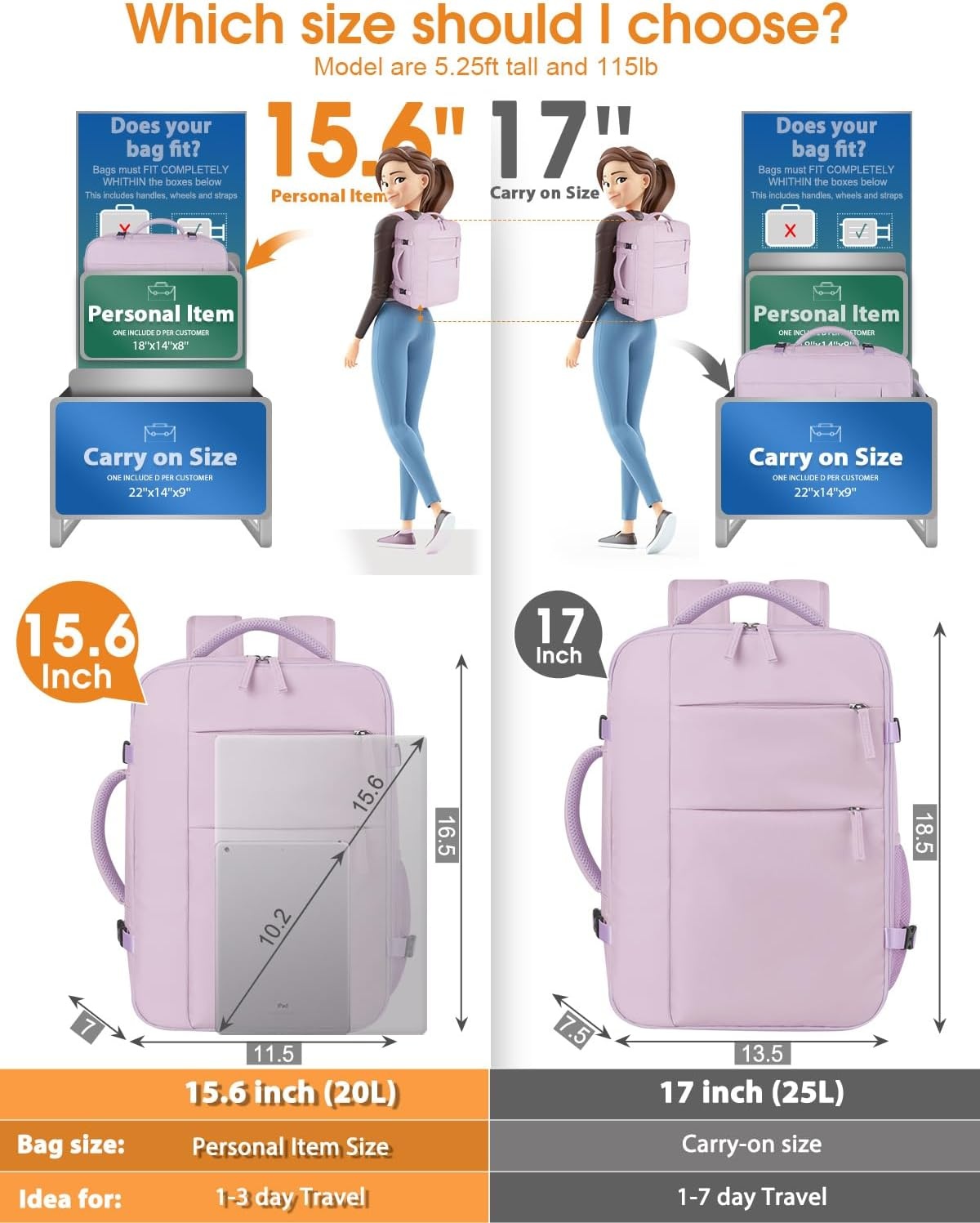 image:imageCapolo Travel Backpack for Women Men Waterproof Laptop Backpack Airlines Approved Personal Item Backpack Bag Computer Bookbag for Business Work Traveling Fits 156 Inch LaptopBlackPurple