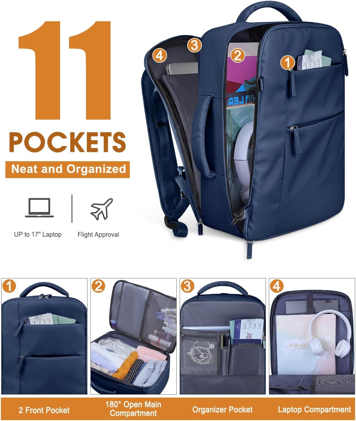image:imageCapolo Travel Backpack for Women Men Waterproof Laptop Backpack Airlines Approved Personal Item Backpack Bag Computer Bookbag for Business Work Traveling Fits 156 Inch LaptopBlackDark Blue