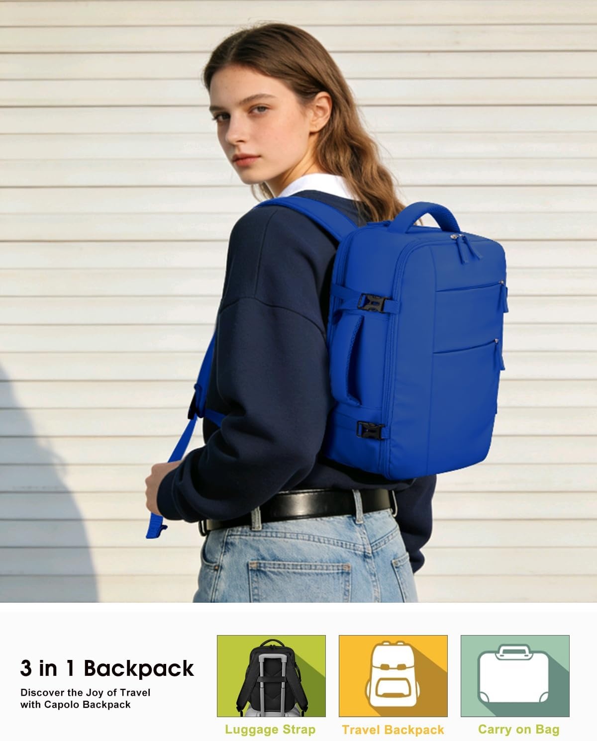 image:imageCapolo Travel Backpack for Women Men Waterproof Laptop Backpack Airlines Approved Personal Item Backpack Bag Computer Bookbag for Business Work Traveling Fits 156 Inch LaptopBlackRoyal Blue