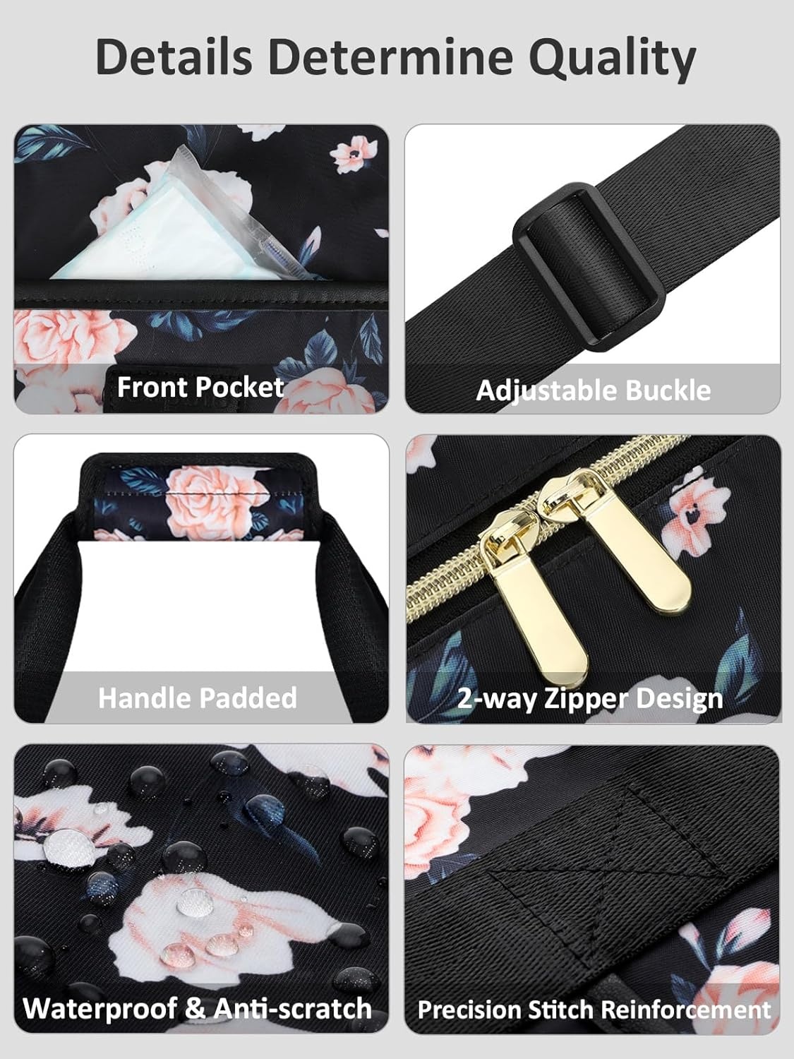image:imageExpandable Travel Duffle Bags Weekender Overnight Bags for Women Men Hospital Bag for Women Labor Delivery with Toiletry Bag WaterproofBlack Foral