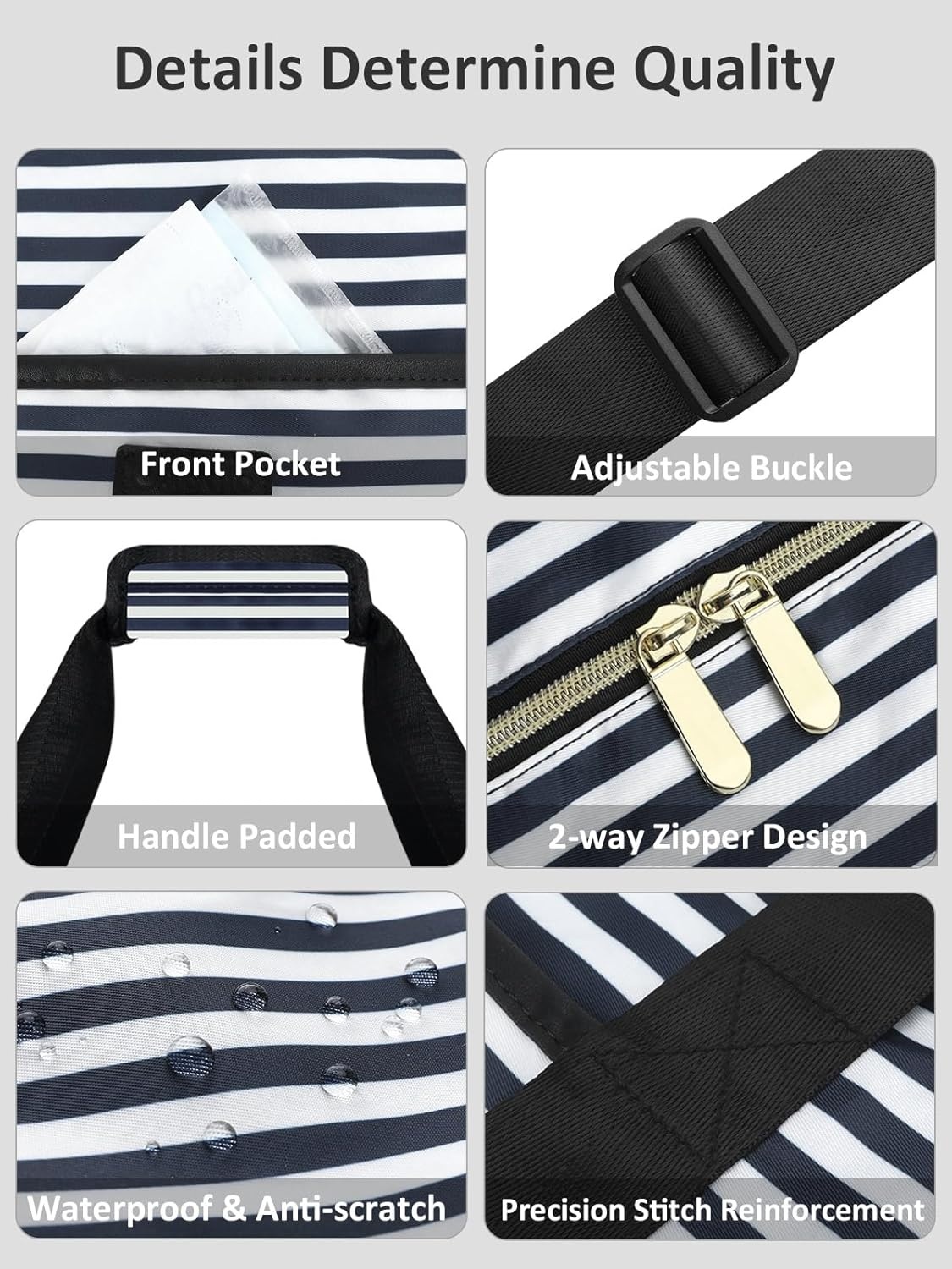 image:imageExpandable Travel Duffle Bags Weekender Overnight Bags for Women Men Hospital Bag for Women Labor Delivery with Toiletry Bag WaterproofBlue Stripe