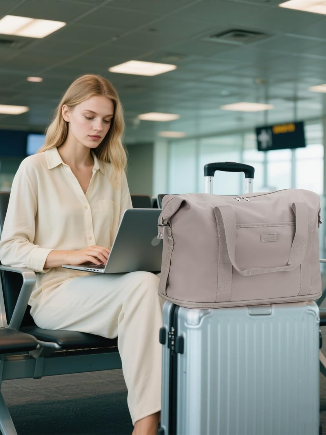 image:imageExpandable Travel Duffle Bags Weekender Overnight Bags for Women Men Hospital Bag for Women Labor Delivery with Toiletry Bag WaterproofKhaki