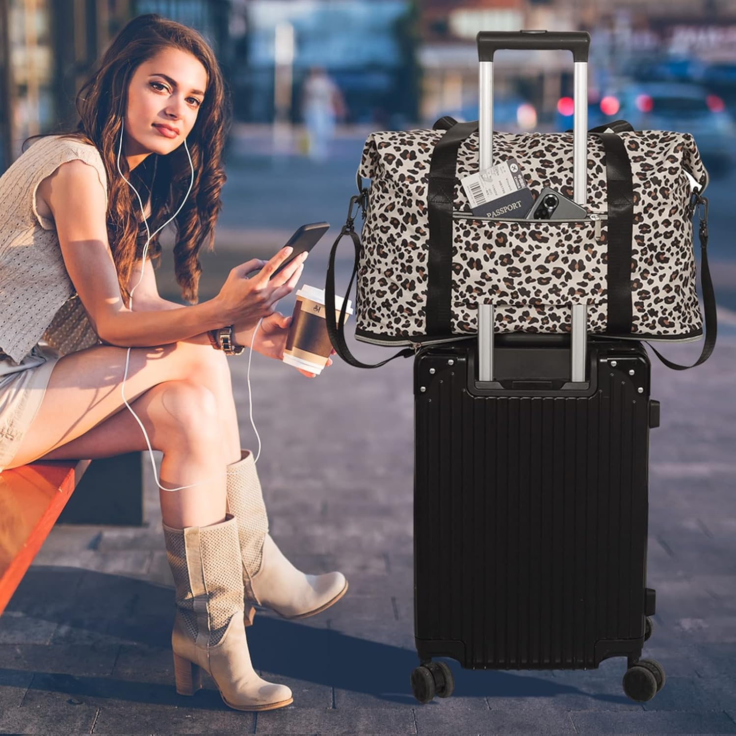 image:imageExpandable Travel Duffle Bags Weekender Overnight Bags for Women Men Hospital Bag for Women Labor Delivery with Toiletry Bag WaterproofLeopard